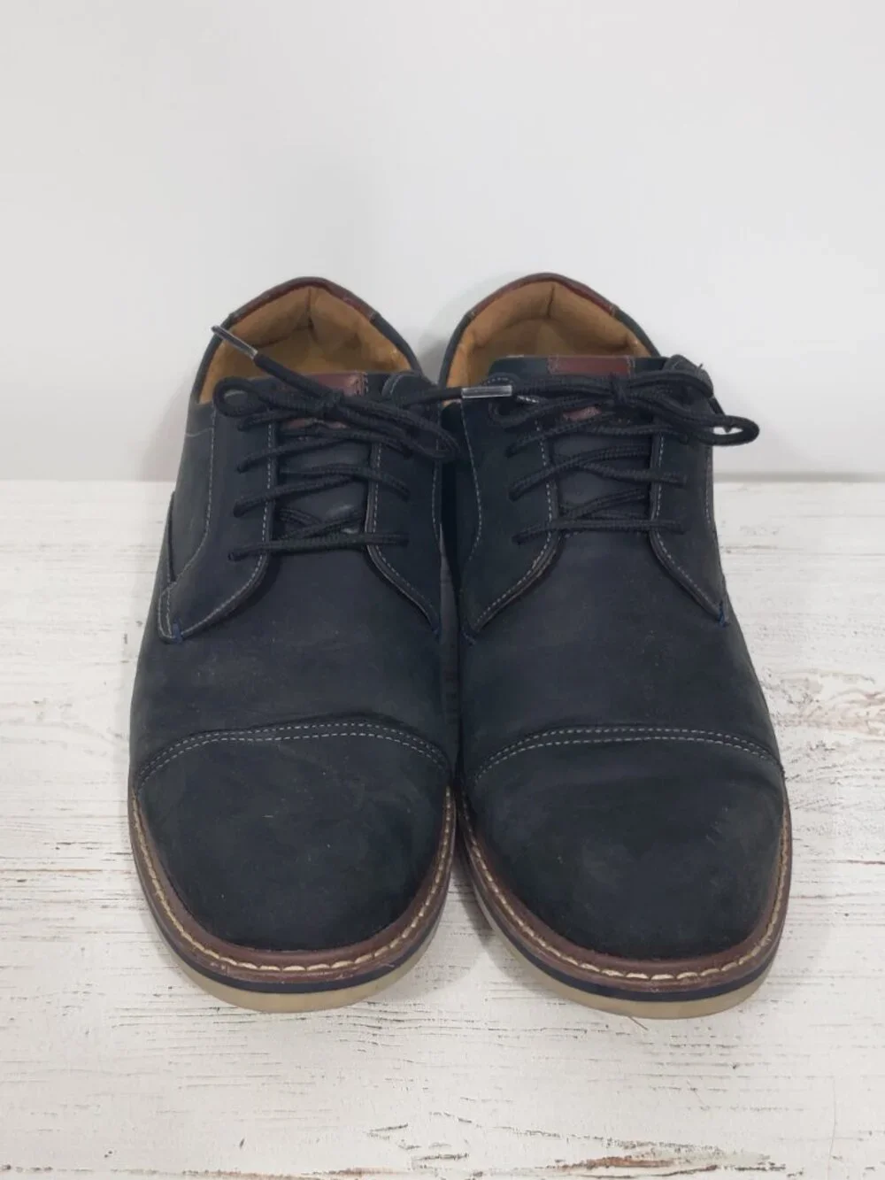 Florsheim  Black Suede Leather  Tie Oxford Loafer Cap Toe  Men's 9.5